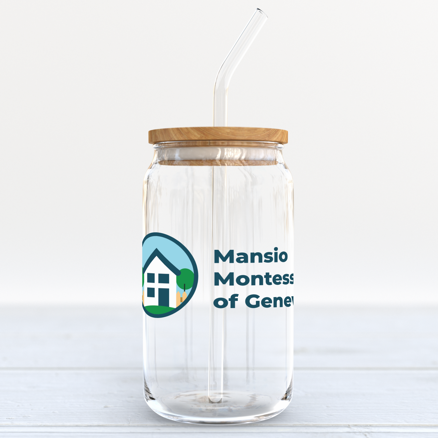 Mansio - Glass Can with Bamboo Lid and Straw