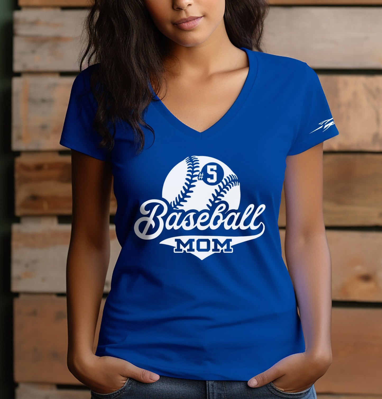 Ladies V-Neck Baseball Mom Tee