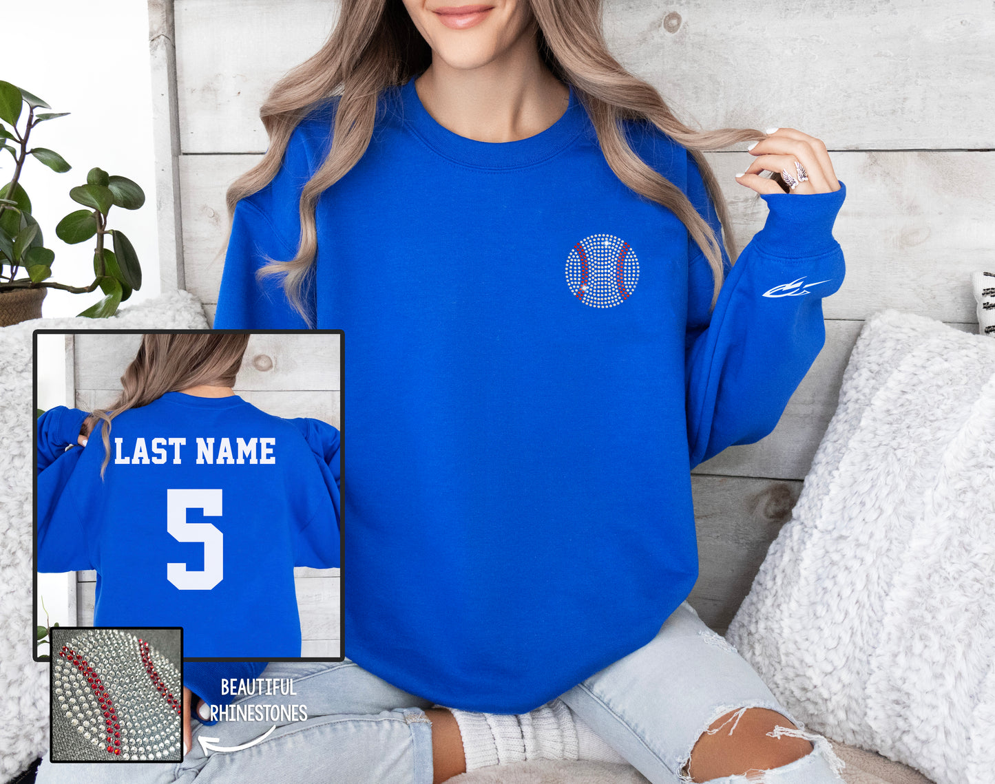 Rhinestone Pocket Baseball Shirt w/ Name and Number