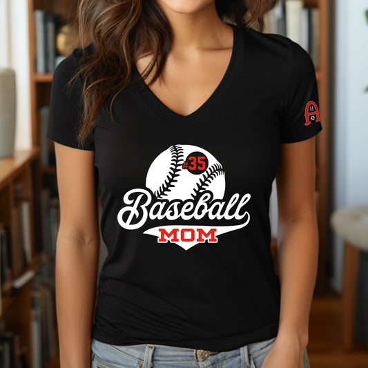 AHQ Ladies V-Neck Baseball Mom Tee