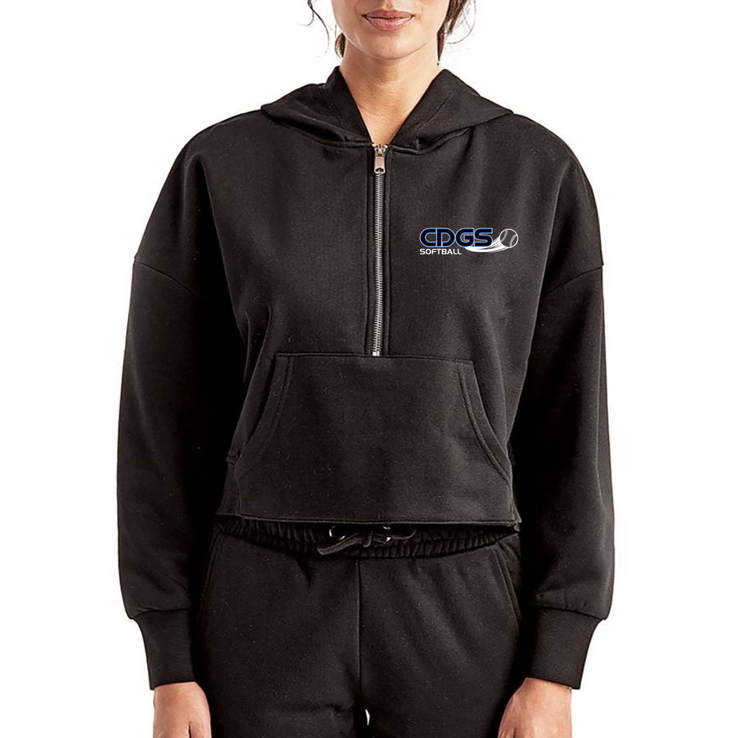 CDGS - TriDri Half-Zip Cropped Hooded Sweatshirt - CDGS Logo